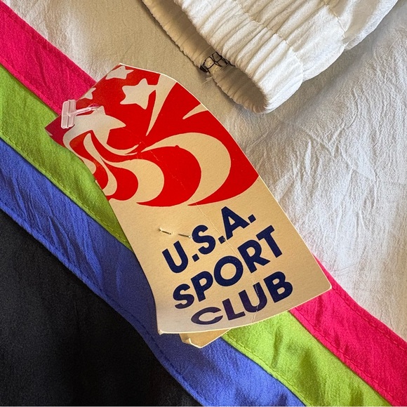 Vintage USA Sport Club Tracksuit XL Black White New Swishy 80s 90s Windbreaker - Picture 10 of 11